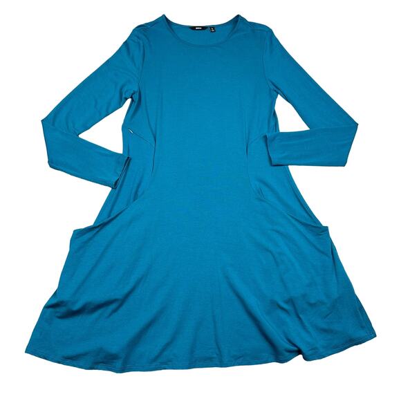 Betabrand Dresses & Skirts - Beta Brand Size S Womens Blue Sweatshirt Travel Silk Blend Long Sleeve Dress